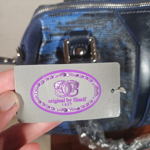 NWT Original by Sharif 1827 Blue Crocodile Print Satchel Bag w/ Strap - Picture 7 of 10